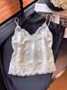 Women White Lace Trim Camisole Vest Thin Micro Elastic High Waist Elegant Sleeveless Top Spring Summer Inner & Outer Wear