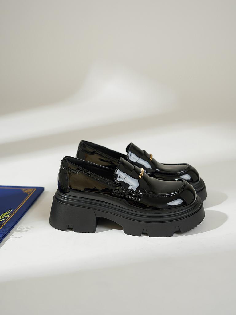 2025 Slipper gebratene Straße erhöht hochhackige Muffin Einzelschuhe Herbst dicker Absatz dicke Sohle neue hochwertige kleine Lederschuhe Damen