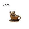 2pcs Exquisite Mini Coffee Cup Pet Figurines Brass Copper Carving Coffee Cup Pet Statue Cat Dog Sculpture Desk Ornaments