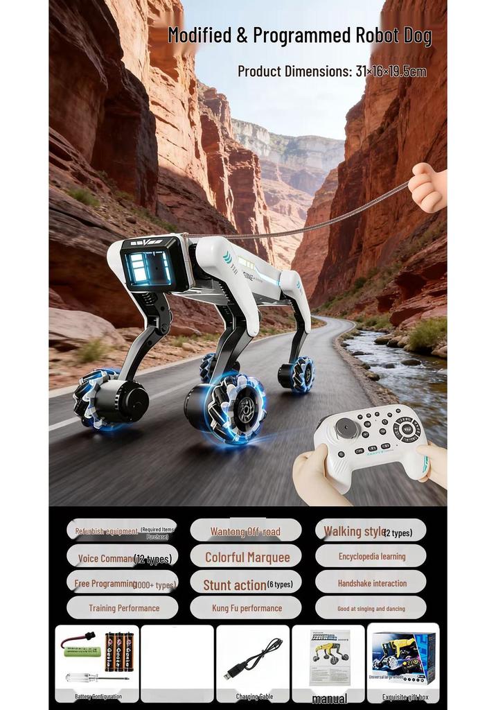 Smart AI Robot Dog with Voice Dialogue, Remote Control, Call Function, Item Pickup & Cannonball Shooter