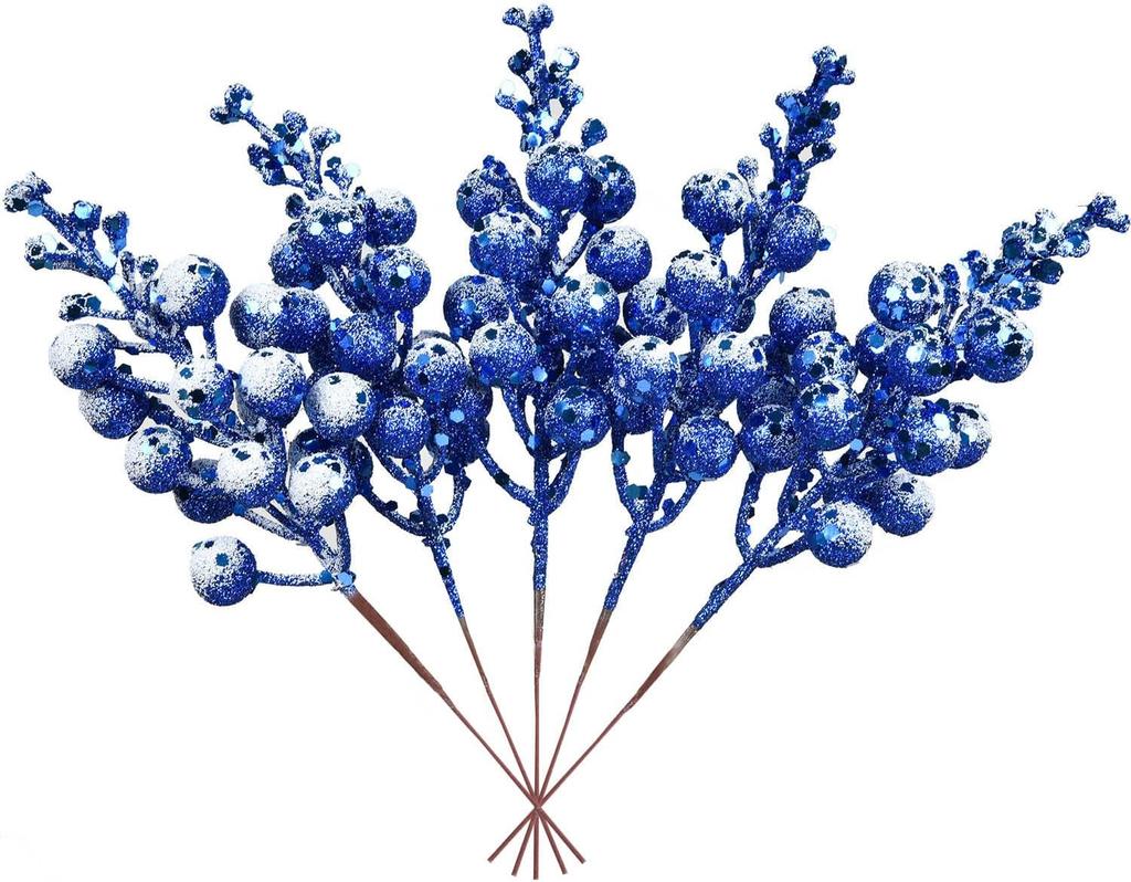 16 Pack Christmas Glitter Berries Stems, 8" Artificial Christmas Picks Snowy Berry Stems for Christmas Tree Ornaments, DIY Xmas Wreath, Crafts,Holiday