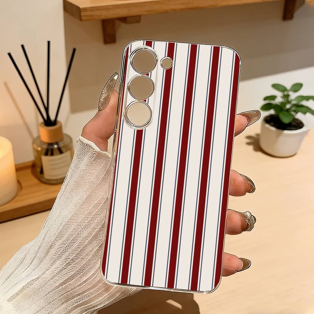 B-Burgundy White S-Stripe Phone Case For Samsung Galaxy A71,A70,A52,A51,A40,A30 Transparent Cover