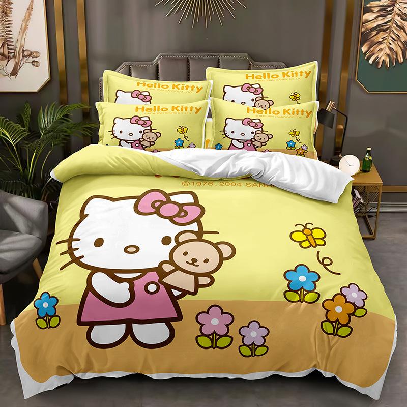 Kt Cat Series Three-Piece Set, Duvet Cover, Grinding Kit, Digital Printing Hello.