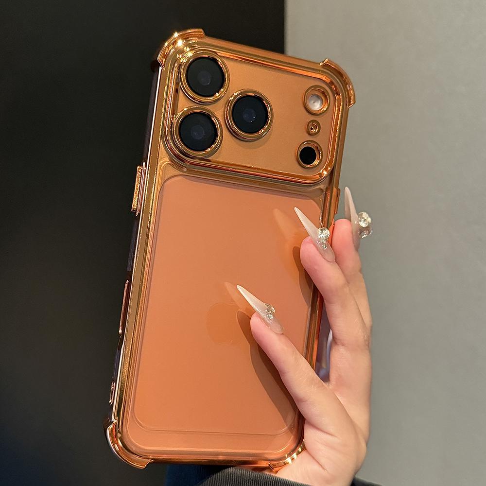 Shockproof Silicone Soft Case For iPhone 17 Air 16 15 14 13 Pro Max Plus Plating Glitter Luxury Cover Clear Shell Orange 17Pro