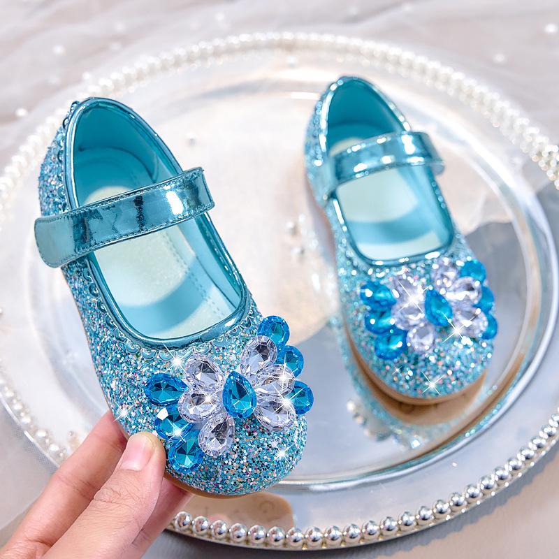 Korean Style Girls' Leather Rhinestone Princess Shoes - 2025 Spring/Autumn Soft Sole Fashion Flats