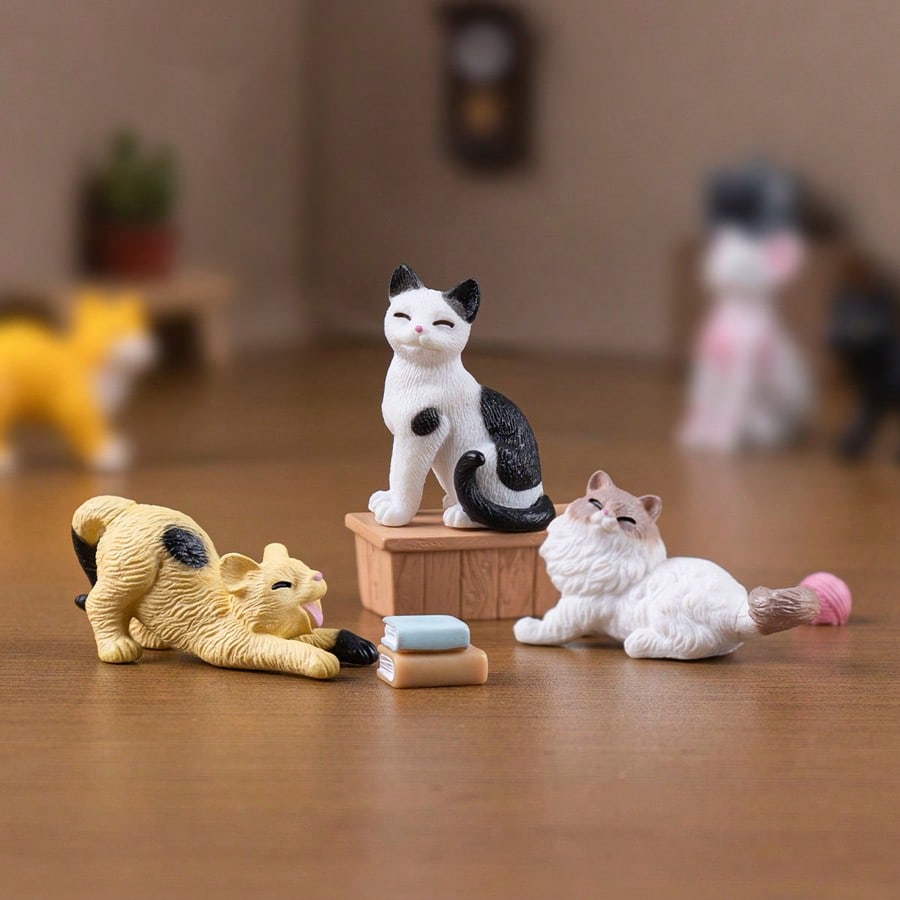 6pcs Simulated Cat Decorative Micro Landscape Miniature Accessories For Dollhouse DIY Cute Desktop Decor