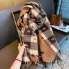 Korean Style 2025 Plaid Faux Cashmere Scarf: High-End, Versatile Neck Warmer with Love Heart Design
