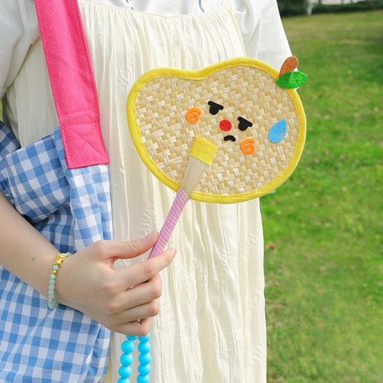 Cartoon Handmade Weaving Fan Bear Butterfly Dog Pumpkin Shell Mango Shape Woven Hand Fan Summer Handheld Cooling Fan Decoration