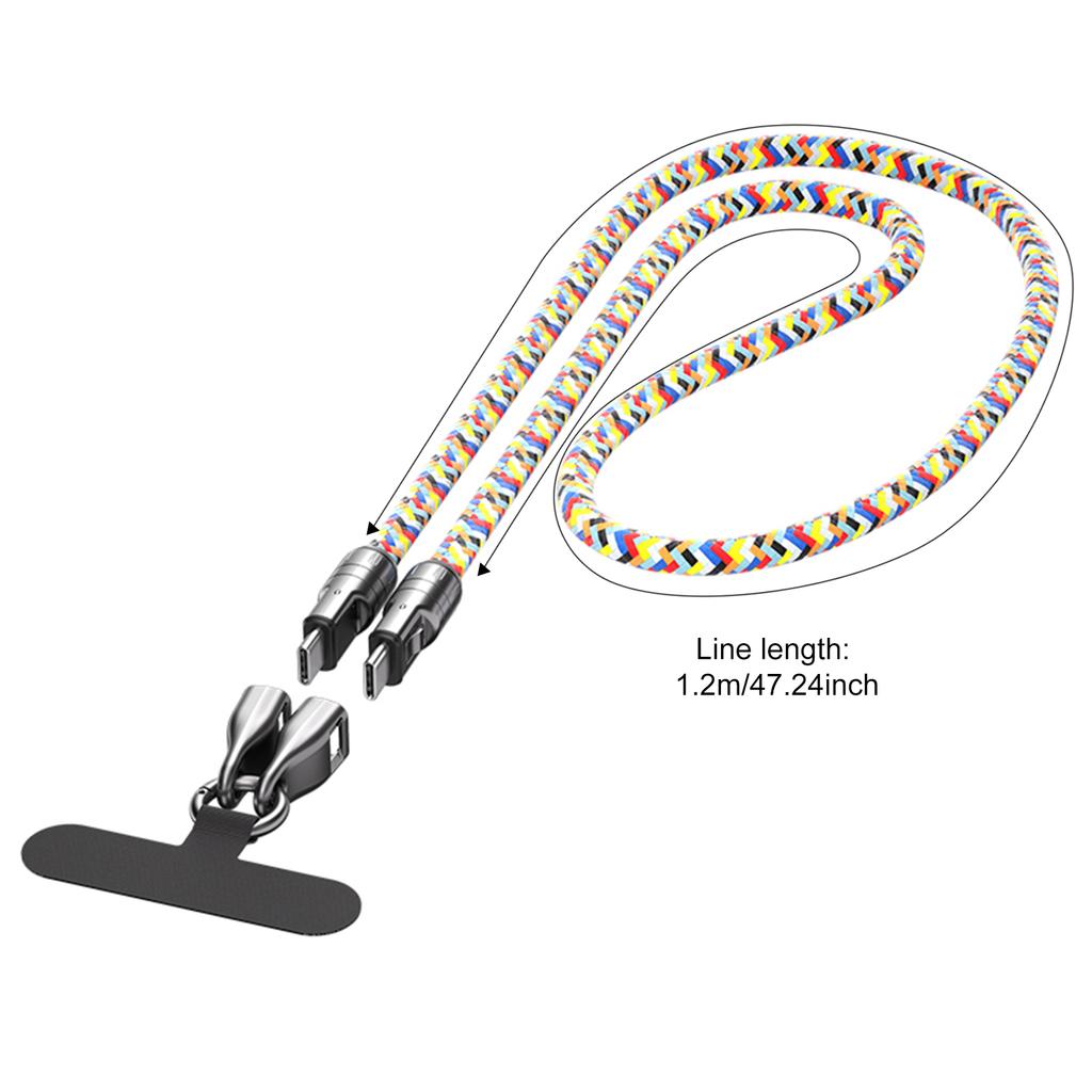 Phone Lanyard Charger Cable 240W Fast Charging Type C to Type C Wire Nylon Weaving with Zinc Alloy Lock Anti Theft