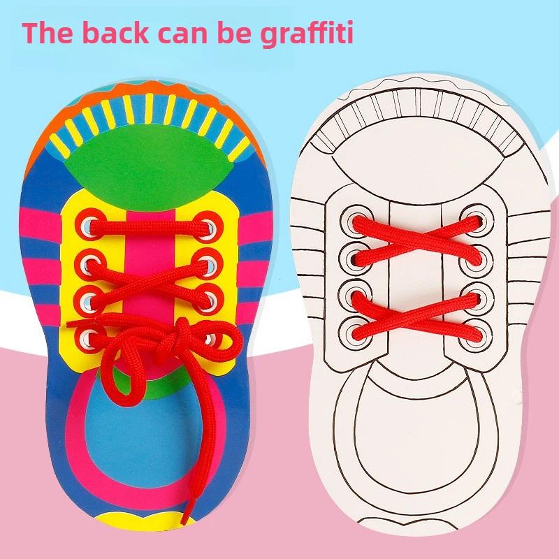 Shoelace Threading Teaching Toys Learn To Tie Shoelaces Toy Kids Toddlers Fine Motor Skills Toy Early Educational Toys Boys Girl