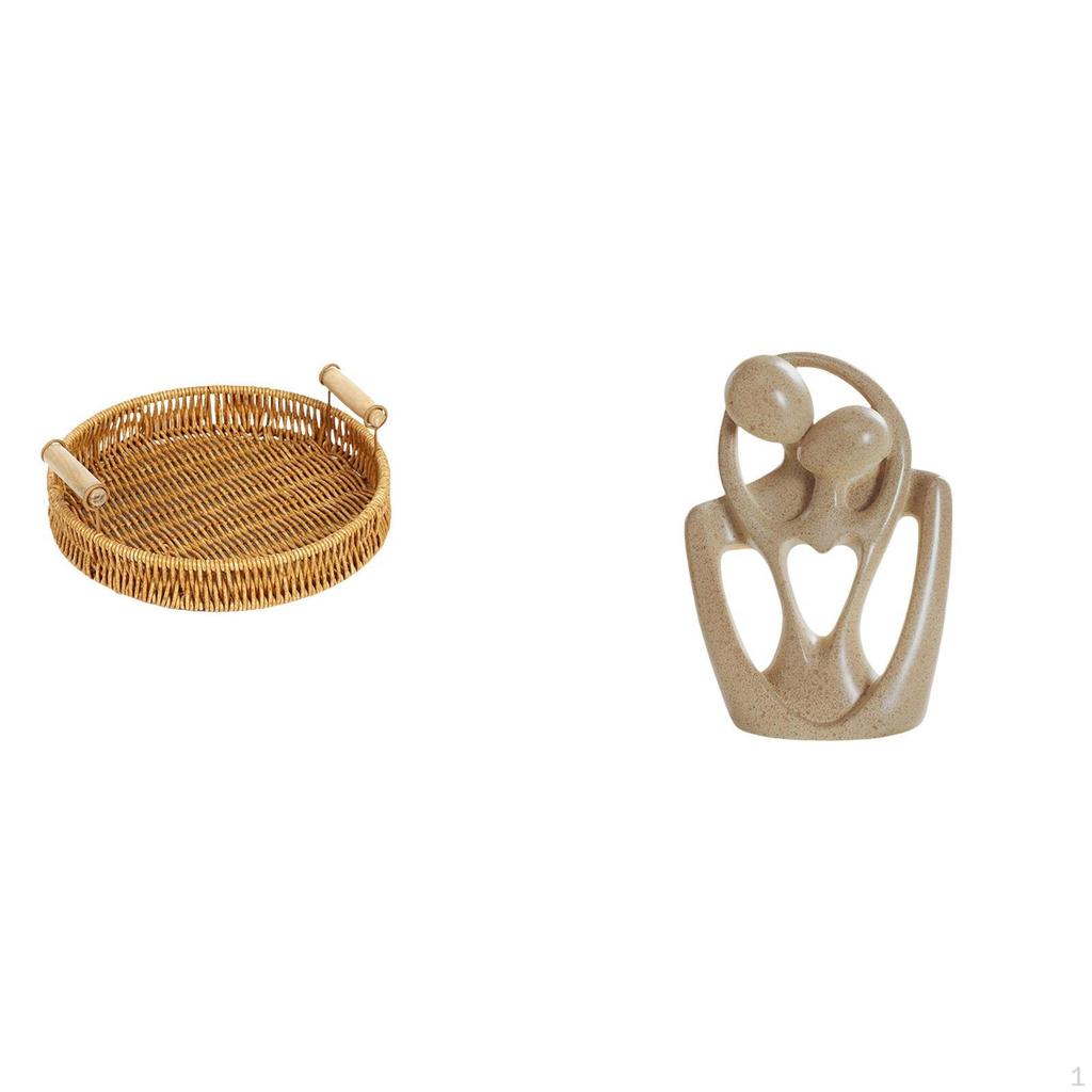 Woven Fruit Basket Snack Bowl Bread Plate Abstract Couple Statue Figurine Creative Resin Sculpture
