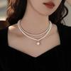 Double Glass Pearl Zircon Square Necklace Women'S Light Luxury Millet Beads Can Be Split Into Light Luxury Niche Stacked Collarbone Chain