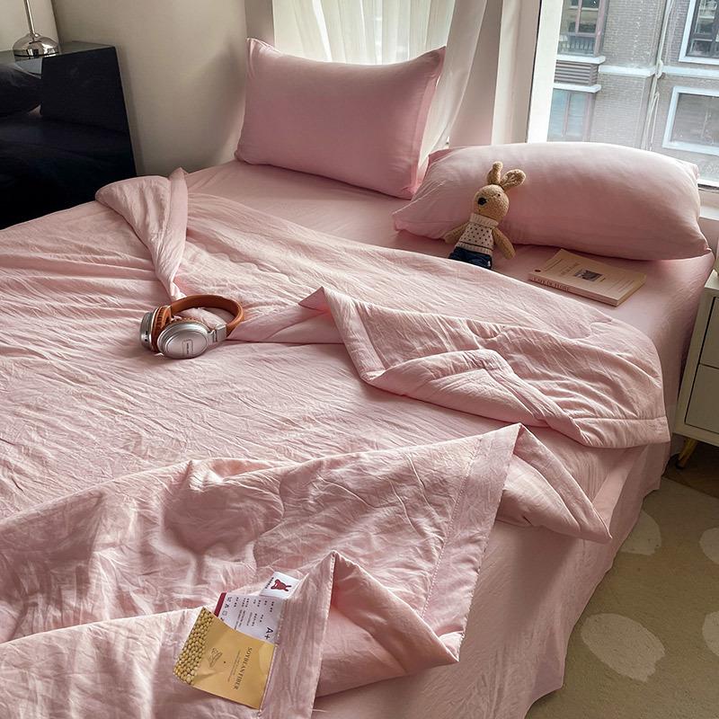 Lightweight Soybean Fiber Summer Quilt Set - Breathable Washed Cotton Comforter for Air Conditioner, Machine Washable Solid Color Bedding