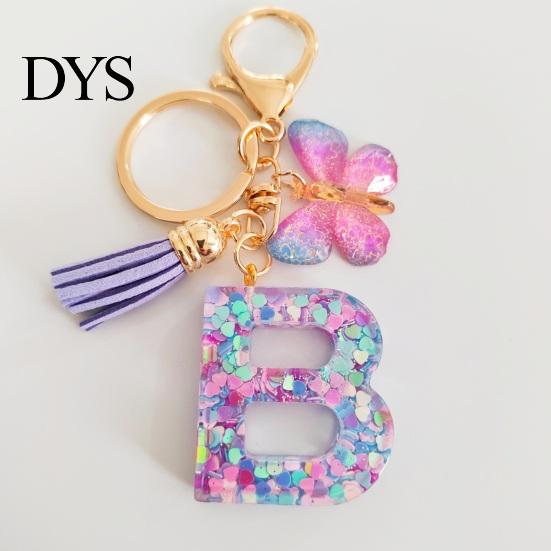 Mobile Phone Charm Butterfly Initial Letter Keychain Pendant Exquisite Practicality Backpack School Relief Craftsmanship Bag Decoration Purple
