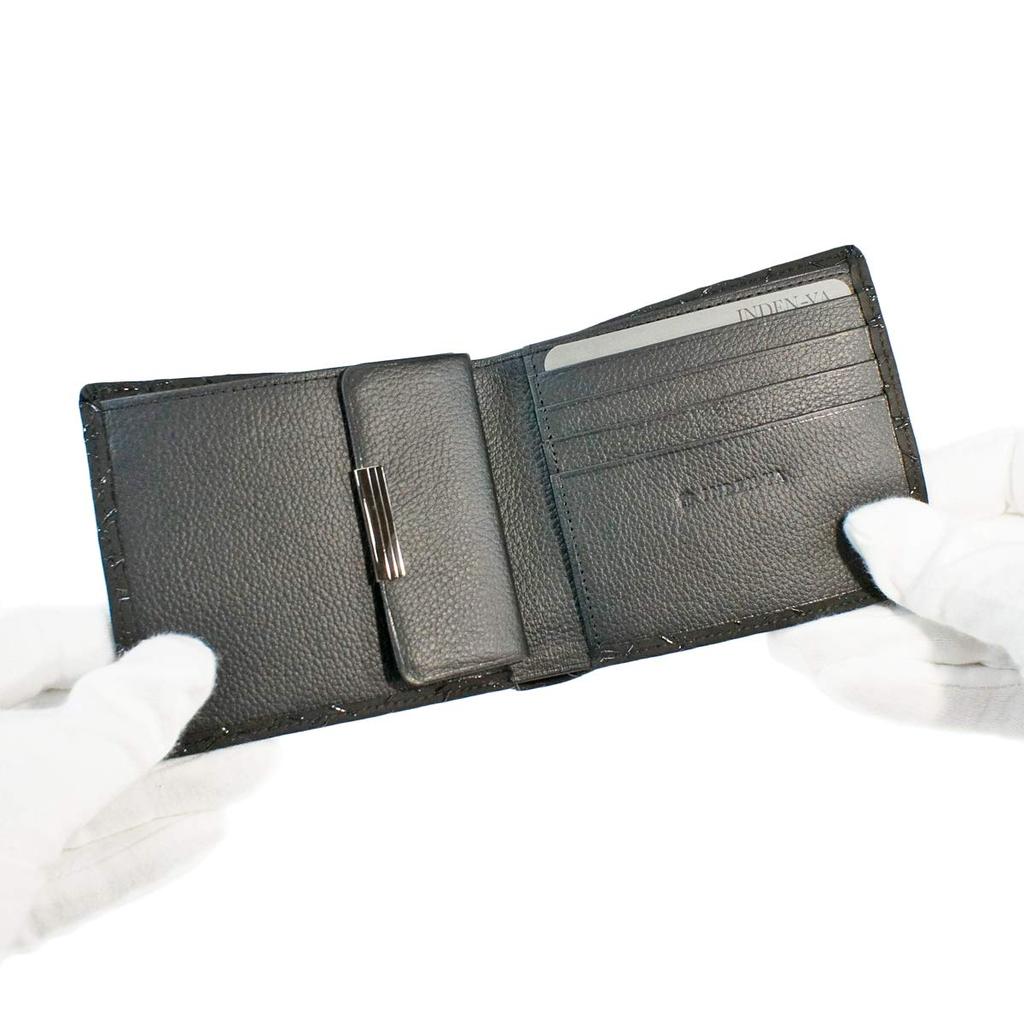 Inden Bifold Wallet Bill C Dünnes Hirschleder Schwarz x Schwarzlack Libellenmuster [Indenya] 2003-01-008