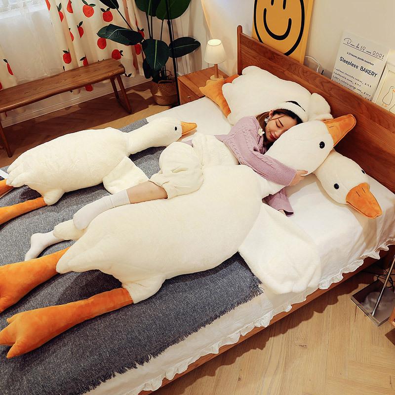Rabbit-haired White Goose Doll Plush Toy Duck Large Size Sleeping Pillow Boys and Girls Sleeping with Dolls Birthday Gift