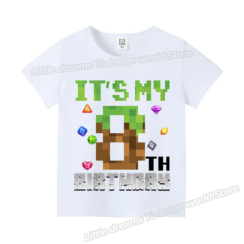 Miner Crafting Number T-shirt Pixels 1-9 Birthday Party Supplies Short Sleeve Tee Boys Girls Summer Clothing Simple Base Tshirt
