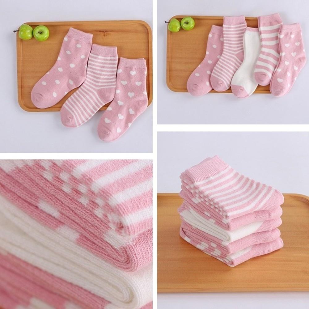 5 Pairs Autumn Winter Toddler Socks Strips Spots Mid-calf Socks Floor Stockings for 0-5 Years