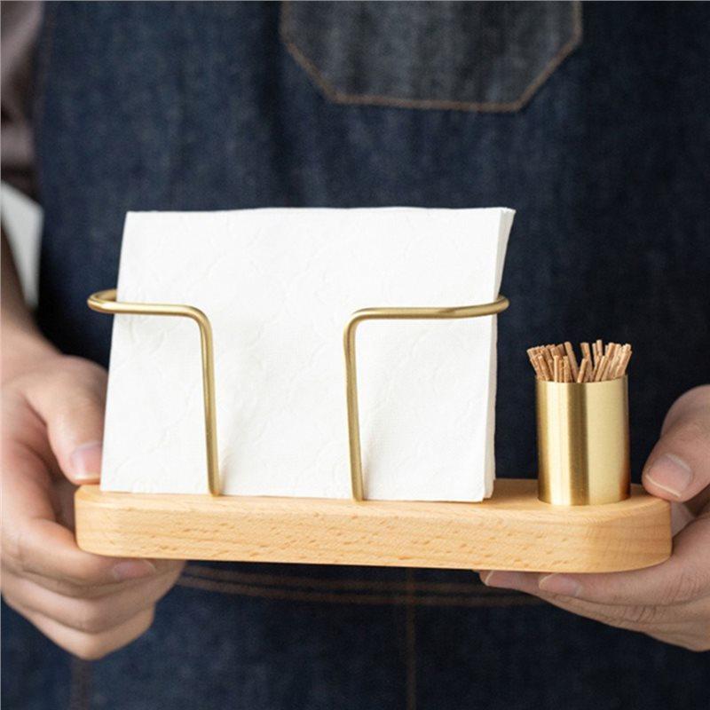 Tableware Wooden Tissue Paper Holder Metal Toothpick Holder Napkin Holder Tissue Box Storage Desktop Organizer