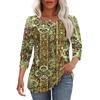 Damen Casual Lockere Passform Dreiviertelarm Oberteil Rundhalsausschnitt Bohème-Print Bluse Leichter Bequemer Stoff Geeignet für den täglichen Gebrauch