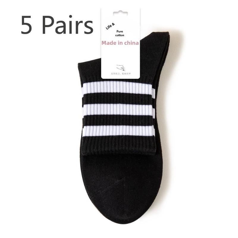 

5 пар женских спортивных носков Four Seasons из чистого хлопка, впитывающих пот и дышащих, в полоску, средней длины 5 Pairs чёрный