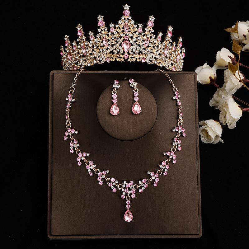 DIEZI Baroque Bridal Rhinestone Crown Tiara For Women Girls Wedding Princess Queen Crystal Tiaras Necklace Earrings Jewelry Sets