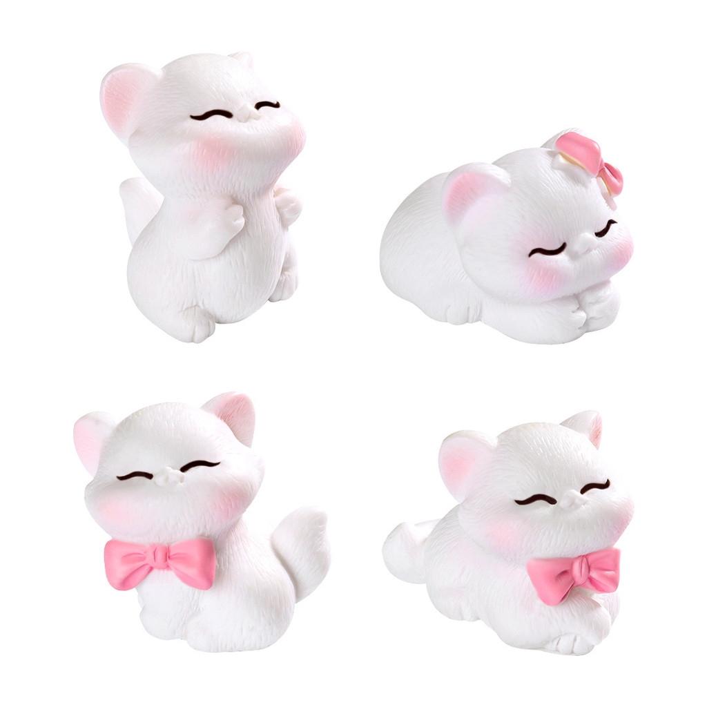 4Pcs/set Cartoon Bow Cat Animal Miniatures Resin Ornaments Fairy Garden Decoration Moss Terrarium Micro Landscape
