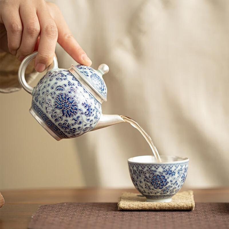 High-Grade Blue & White Gilt Silver Ceramic Tea Set