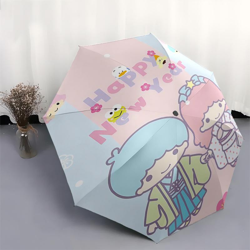 1pc Little Twin Stars Happy New Year Edition Automatic Opening/Closing Umbrella with Convenient Three-Fold Design, 8-Bone Iron Frame, Outdoor Use, Fes