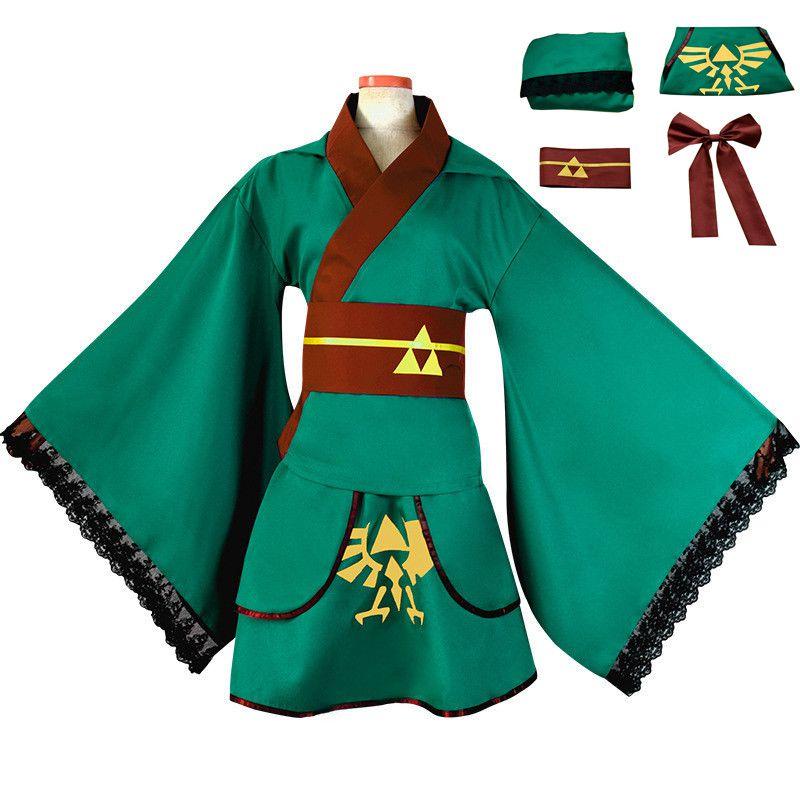 The Legend Anime Of Zelda Hero Link Cosplay Costume Suit Yukata Green Kimono