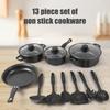 13Pcs Cookware Set Non-Stick Iron Pots And Pans with Comfortable Handles Clear Glass Lids Large Capacity Cooking Utensils for Ho