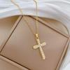 Cross Full Diamond Light Luxury Temperament Gorgeous Full Diamond Necklace Women'S Versatile Collarbone Chain Titanium Steel Chain