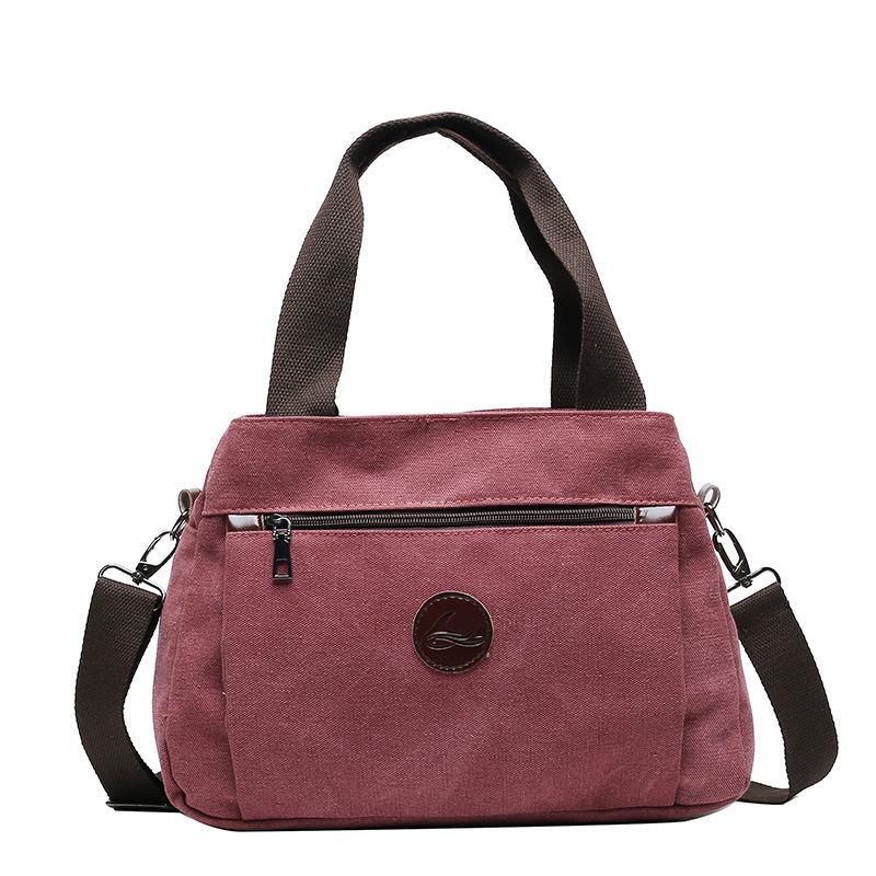 Retro casual women's bag canvas women's hand-held shoulder messenger bag women's large-capacity multi-compartment canvas bag
