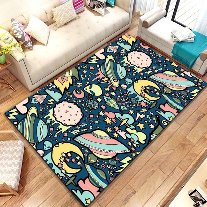 Cartoon Outer Space Astronaut Carpet Universe Galaxy Area Rug For Bedroom Living Room Decor Planet Doormat Starry Sky Floor Mat
