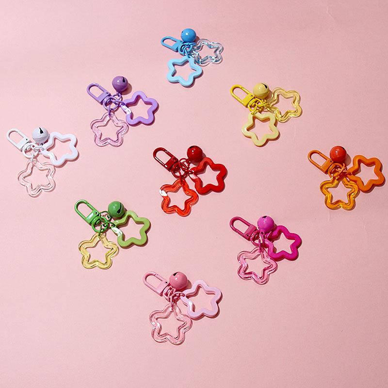 Colorful Handmade Double Star Keychain with Bell Ornaments - DIY Women's Bag Decoration