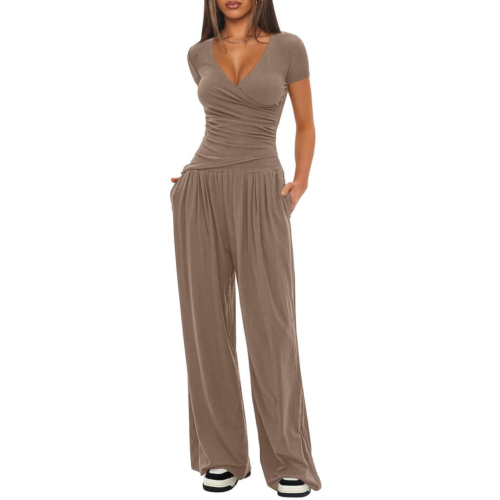 Two Piece Sets For Women Casual Loose Long Sleeve Shirts And High Waisted Drawstring Shorts Tracksuit Outfits