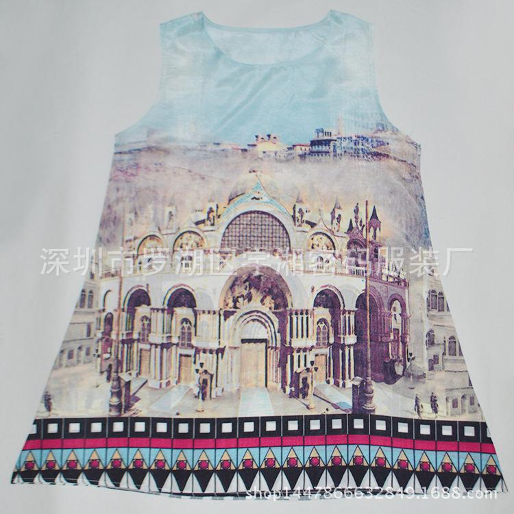 Europe Station Europe and the United States New Digital Printing Crew Neck Hot-selling Dress