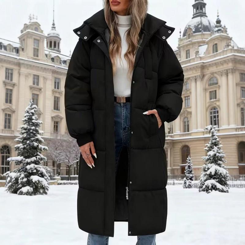 Womens Oversized Knee-Length Winter Cotton Coat With Hood Thick Warm Puffer Jacket Cold Weather