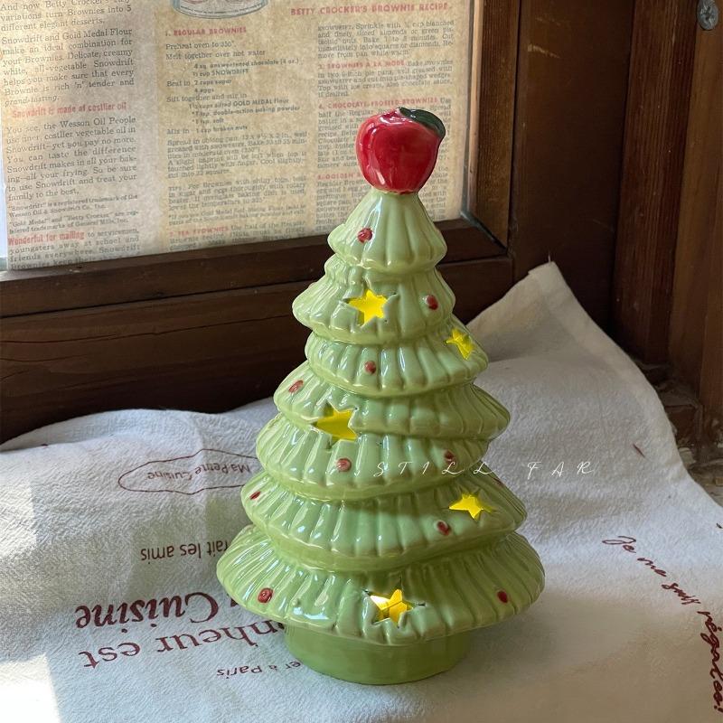 Ceramic Christmas Tree Apple Ambient Night Light - Decorative Tabletop Accent for Bedroom Home Decor Ideal for Christmas