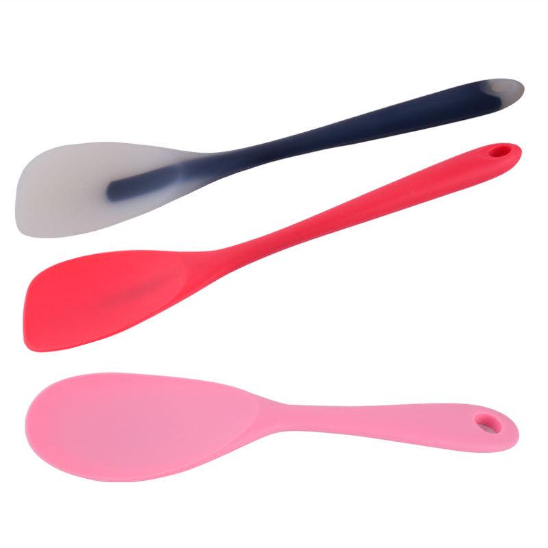 Silicone Non-Stick Rice Paddle and Spatula Set: Duckbill Scraper, Stir-Frying Spoon, Serving Spoon.
