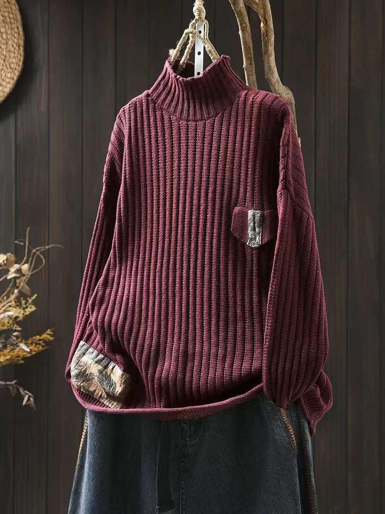 Johnature Women Pullover Sweaters Spring Solid Color Long Sleeve Knitted Cloths Soft Female Sweaters