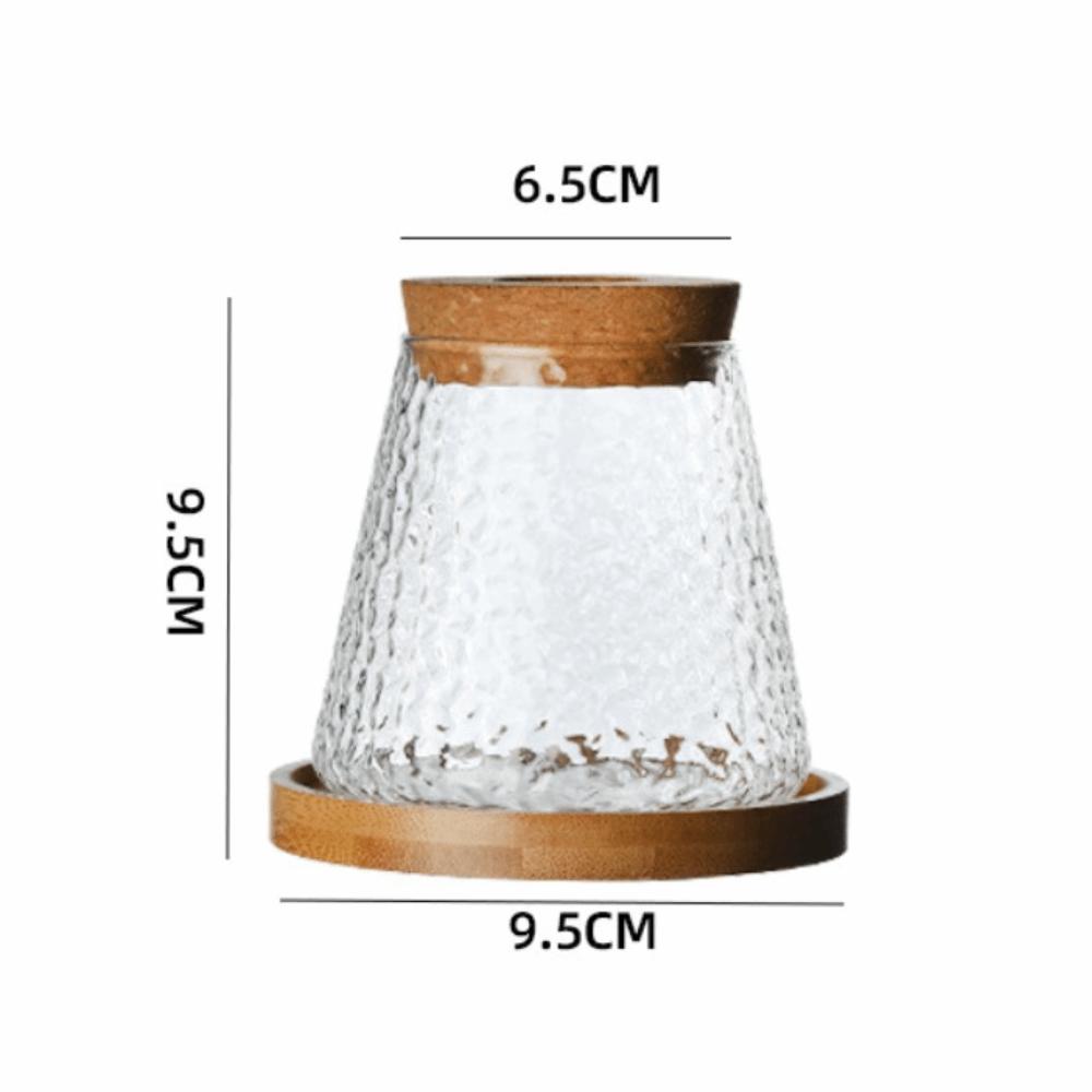 Glass Material Glass Planter Thick Wooden Base Vase Rack Modern Tabletop Design Flower Arrangement Vase Home Decoration