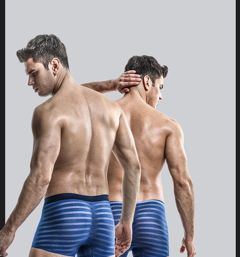 Men's Ice Silk Breathable Boxer Briefs: Antibacterial, Lightweight, Striped Summer Underwear.