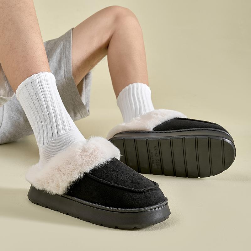 Fashion Furry Soft Warm Men Slippers Winter Cotton Slippers Male Flats Soft Non-slip Slides Household Indoor Slippers