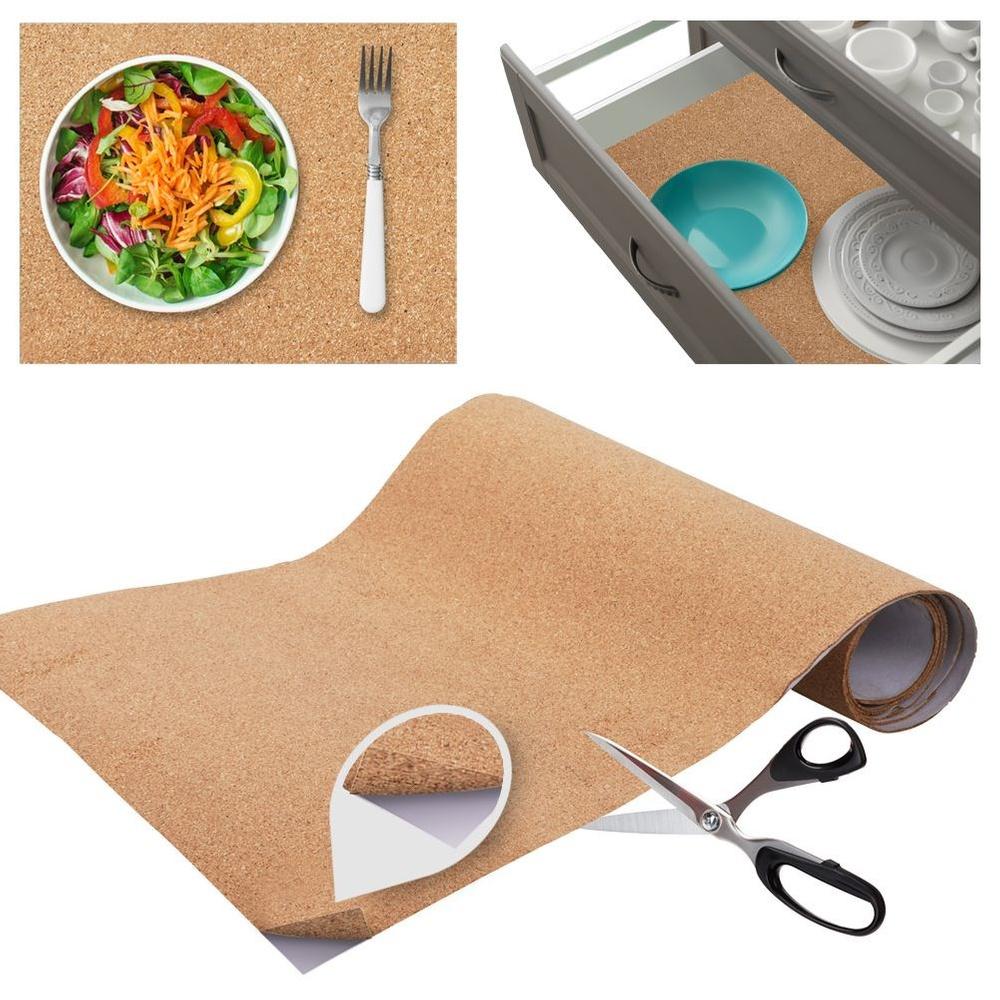 Anti-slip self-adhesive cork mat for furniture, drawers, cabinets, and shelves