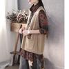 Spring  Autumn Vintage Knitted Vest Women  Loose V-neck Double Pocket Sleeveless Sweater Knitted Waistcoat Outwear