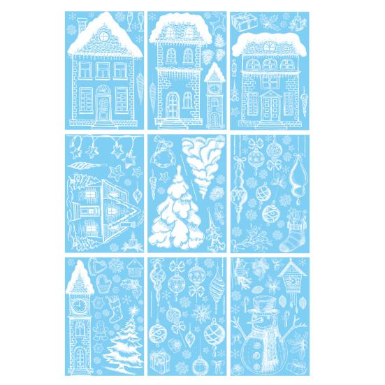 9Pcs/Set Christmas Stickers Self-adhesive Glass Film Snowman Elk Santa Claus Xmas Tree Patterns Removable