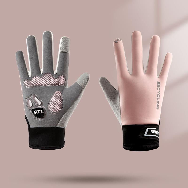 

Liquid silicone riding gloves, non-slip shock-absorbing sports gloves, outdoor cycling touchscreen thermal gloves M（21*9*1cm） розовый