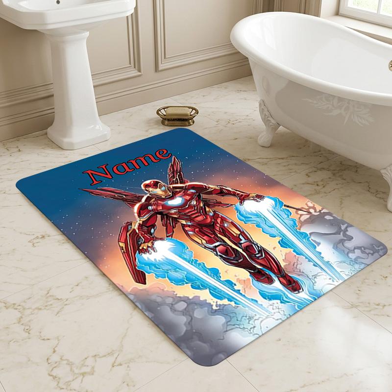 Personalized Name Iron Man Flight Living Room Non-Slip Area Rug Soft Carpet for Bedroom Kids Playroom Sofa Office Home Decor Doormat