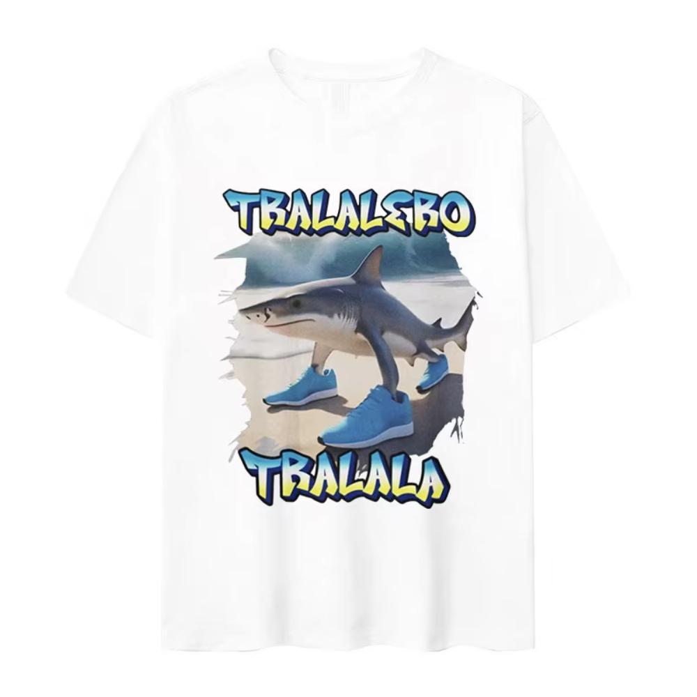 Tralero Tralala Funny Shark Meme Print T Shirt Mens Fashion High Quality Cotton Tshirts Women Summer ONeck Short Sleeve Top